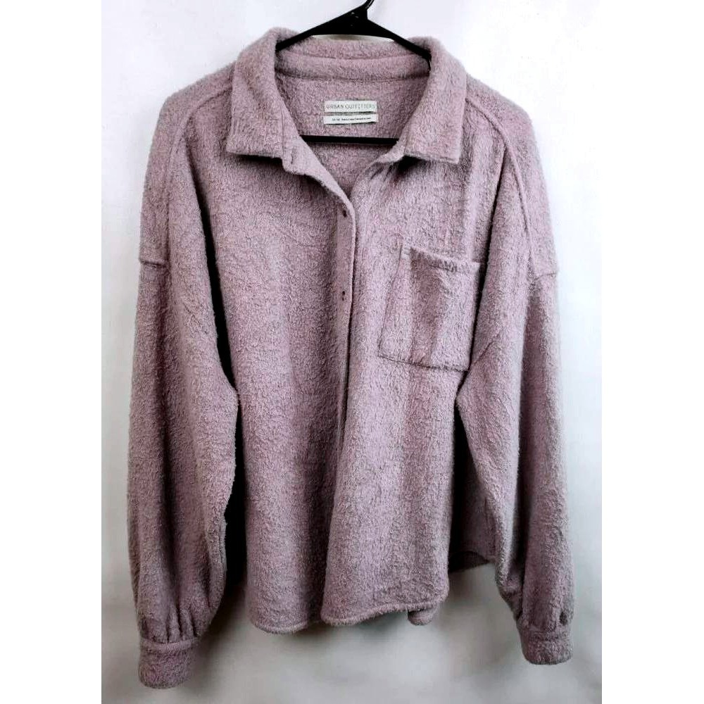 Urban Outfitters Button Up Shirt Womens Medium Purple Sherpa Fleece Shacket Cozy